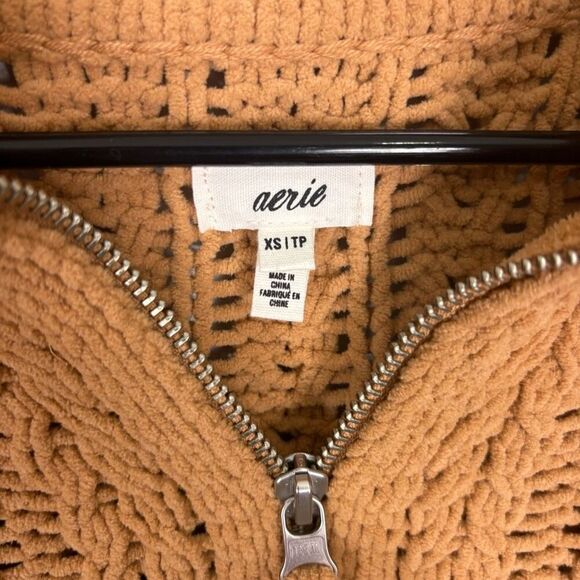 Aerie Carmel Knit Plush Quarter Zip Oversized Collared Pullover Sweater Size XS - Picture 4 of 13